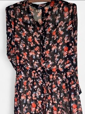 Lucky Brand boho totally sheer floral long sleeve maxi dress size small